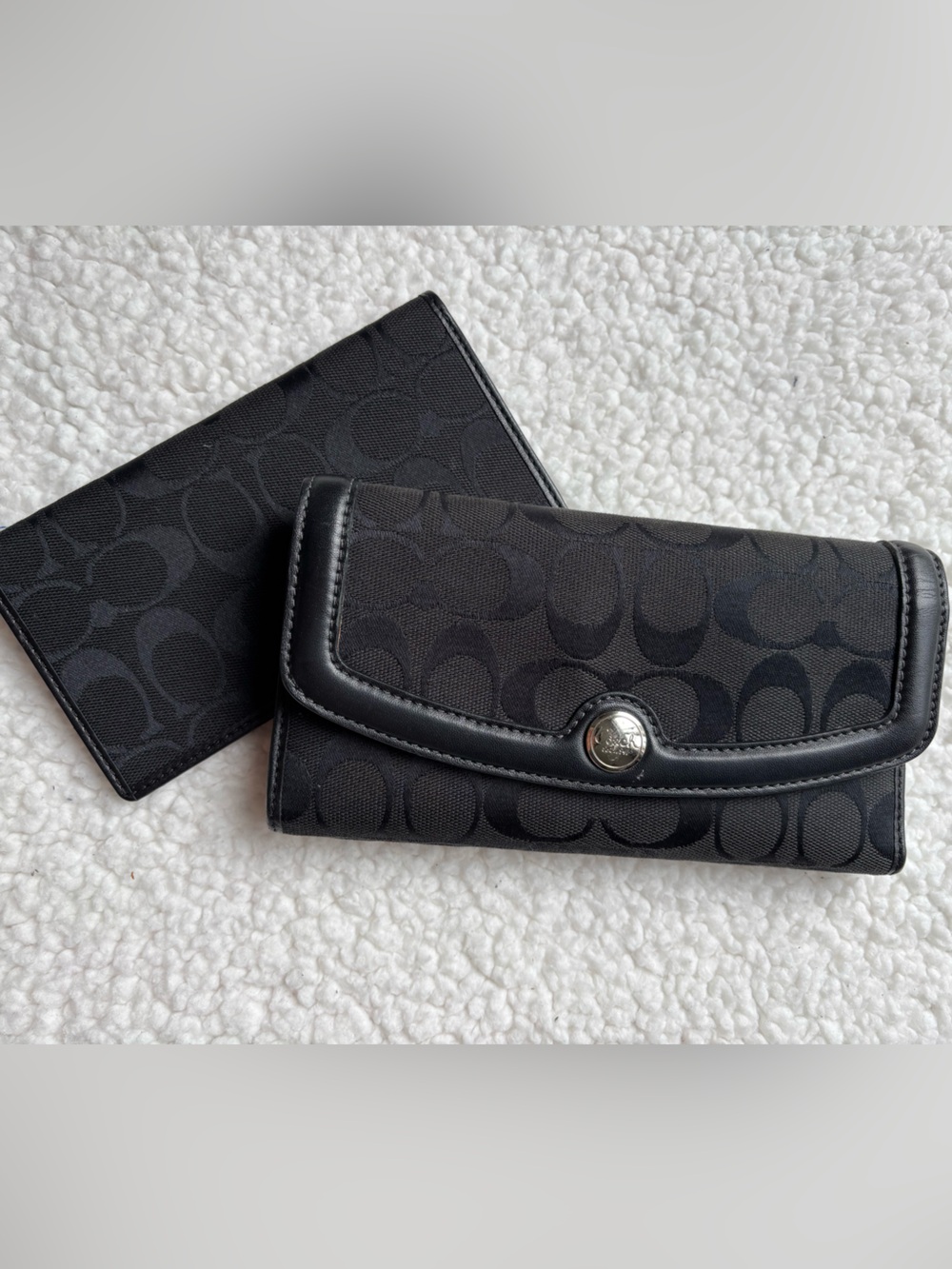 Coach Vintage Y2K Black Signature Monogram Canvas Wallet Set